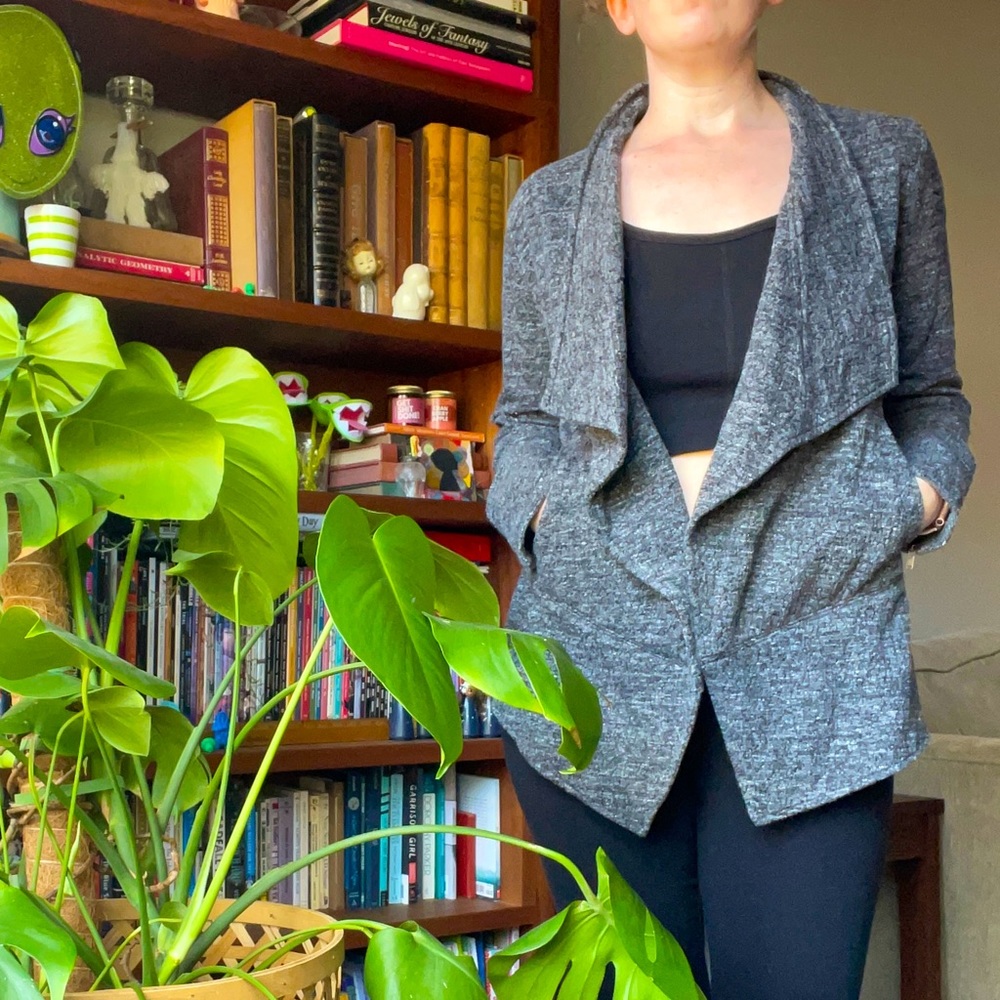 Eileen Fisher charcoal waterfall open front cardigan